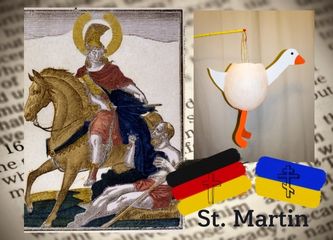Sankt Martin als Ikone und Laterne zum Martinsumzug in Gänseform