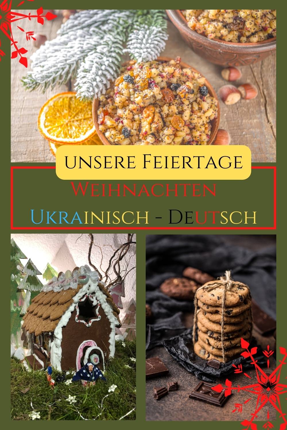 Weihnachtsplätzchen, Lebkuchenhaus und Kutja -Weihnachten deutsch ukrainisch